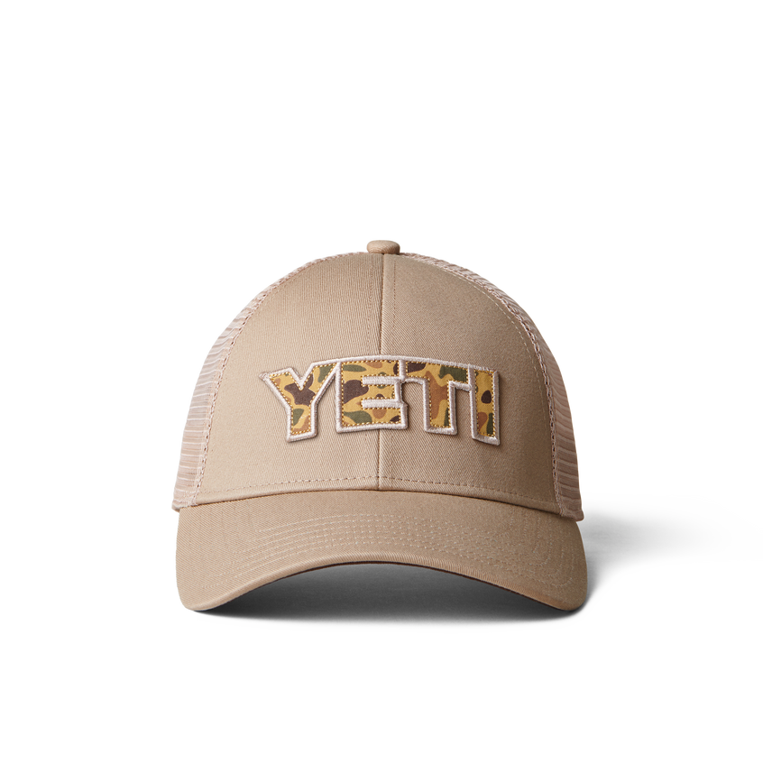 YETI Camouflage-Logo-Badge Trucker-Cap Khaki