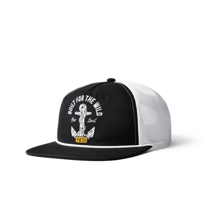 YETI Cap mit flacher Krempe und Hochsee-Emblem Schwarz